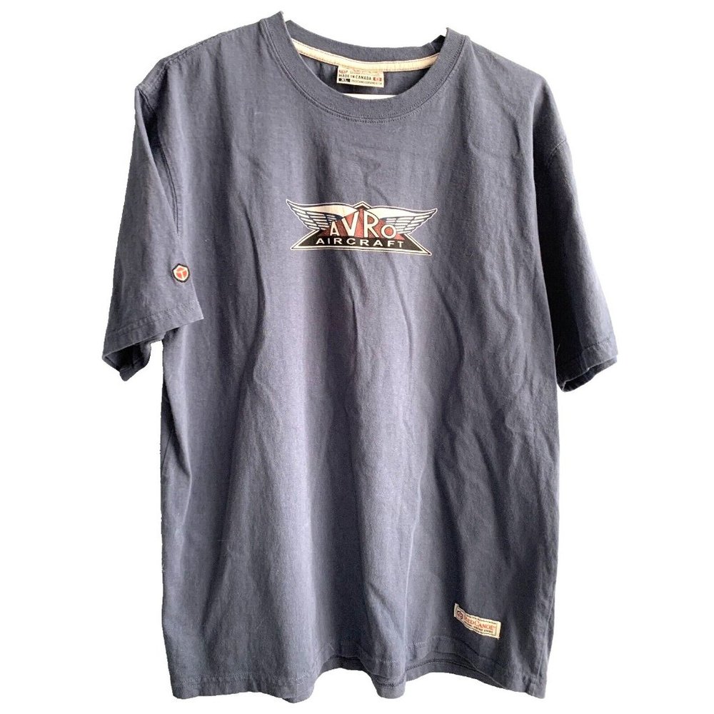Red Canoe Avro Aircraft T-Shirt Blue Gray Gunmetal Color 100% Cotton Canada XL